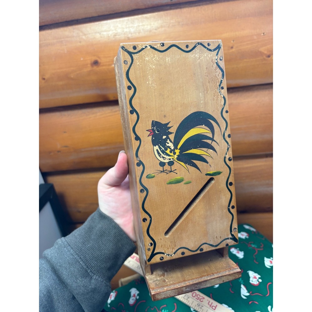 Vintage‎ Woodpecker Woodware Match Holder Rooster Japan Folk Art Kitchen Decor